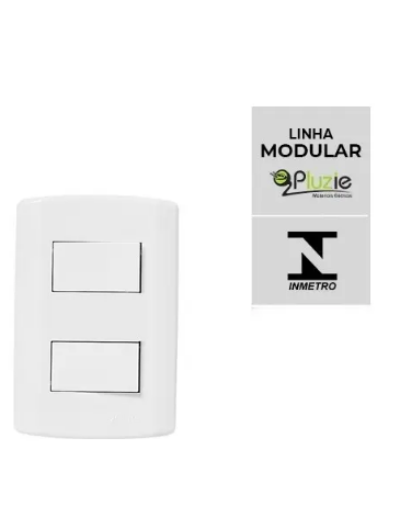 Interruptor 2 Teclas Simples Modular Branco com Placa